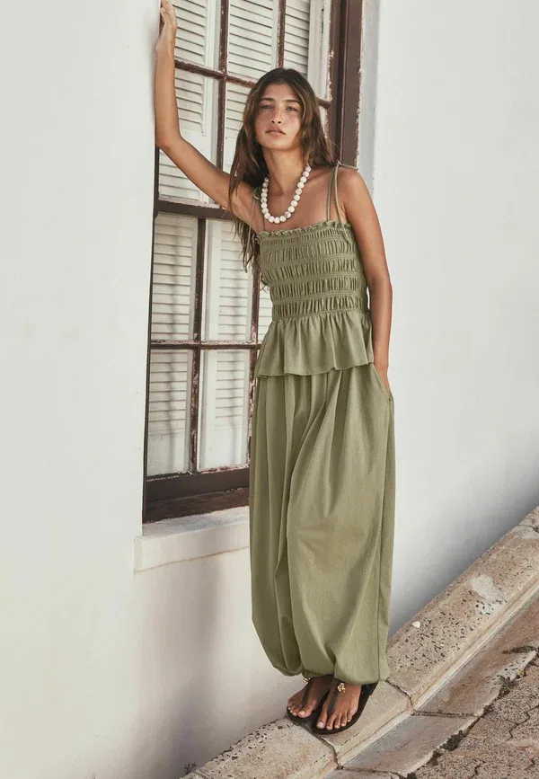 Комбинезон хлопковый Jumpsuit Next, khaki, хаки — фото 3