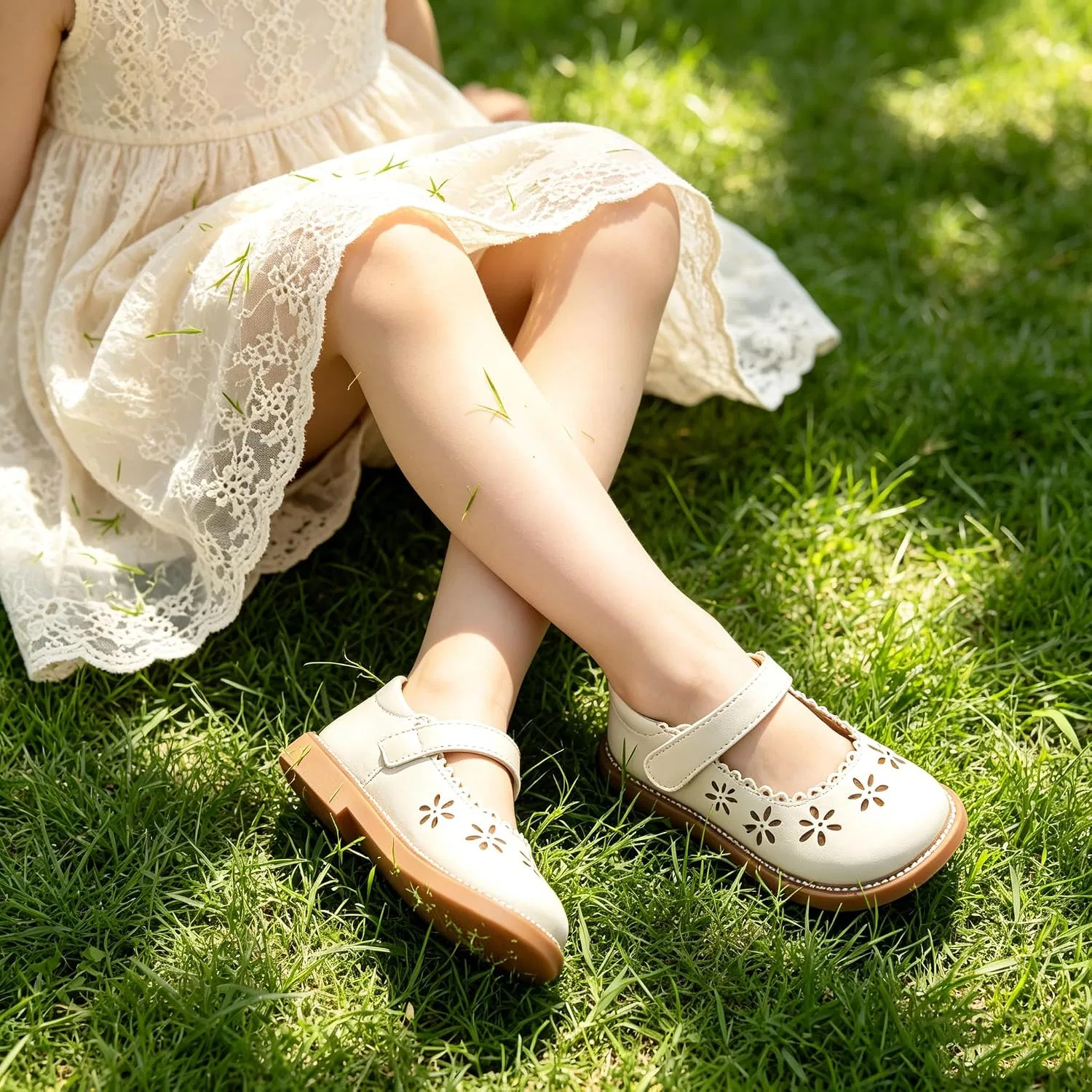 Детские туфли для девочек с вырезом Princess THEE BRON, Creamy Beige — фото 2