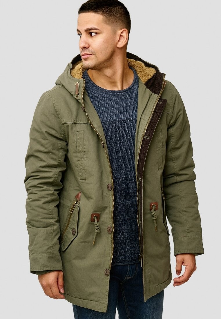 Пальто зимнее Indicode Jeans с капюшоном, зеленый