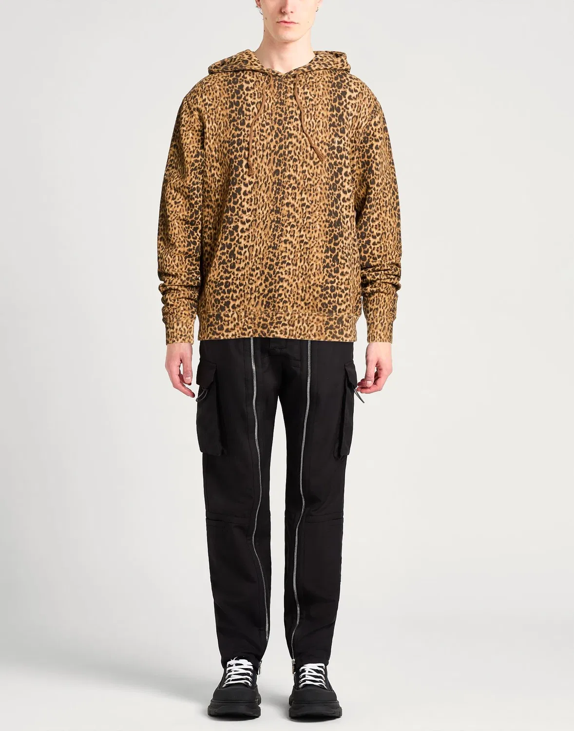 Мужской флисовый свитшот с капюшоном с леопардовым принтом Saint Laurent, коричневый — фото 2