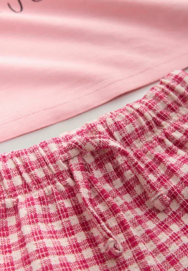 Комплект из топа и брюк из хлопка Regular fit Next Pink Heart Gingham, розовый — фото 3