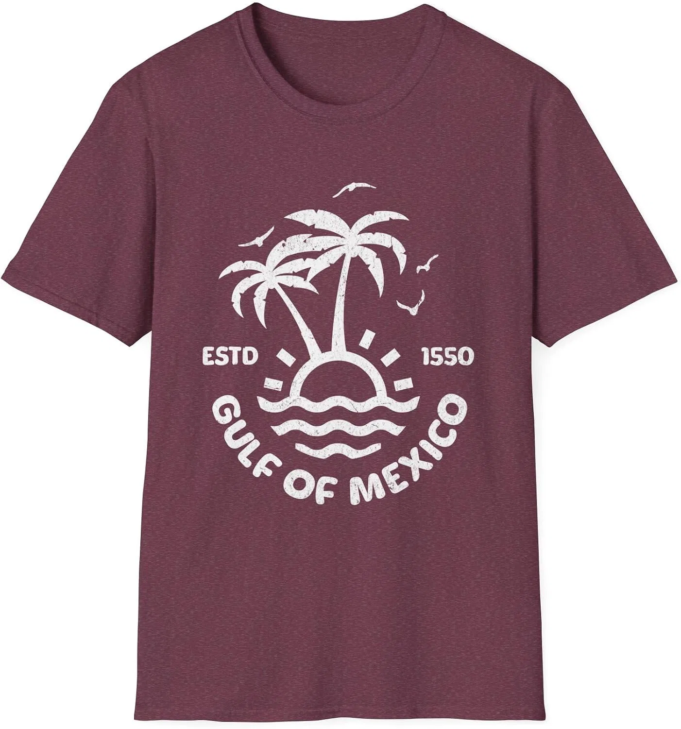 Унисекс футболка с принтом Gulf of Mexico Est. 1550, Heather Maroon