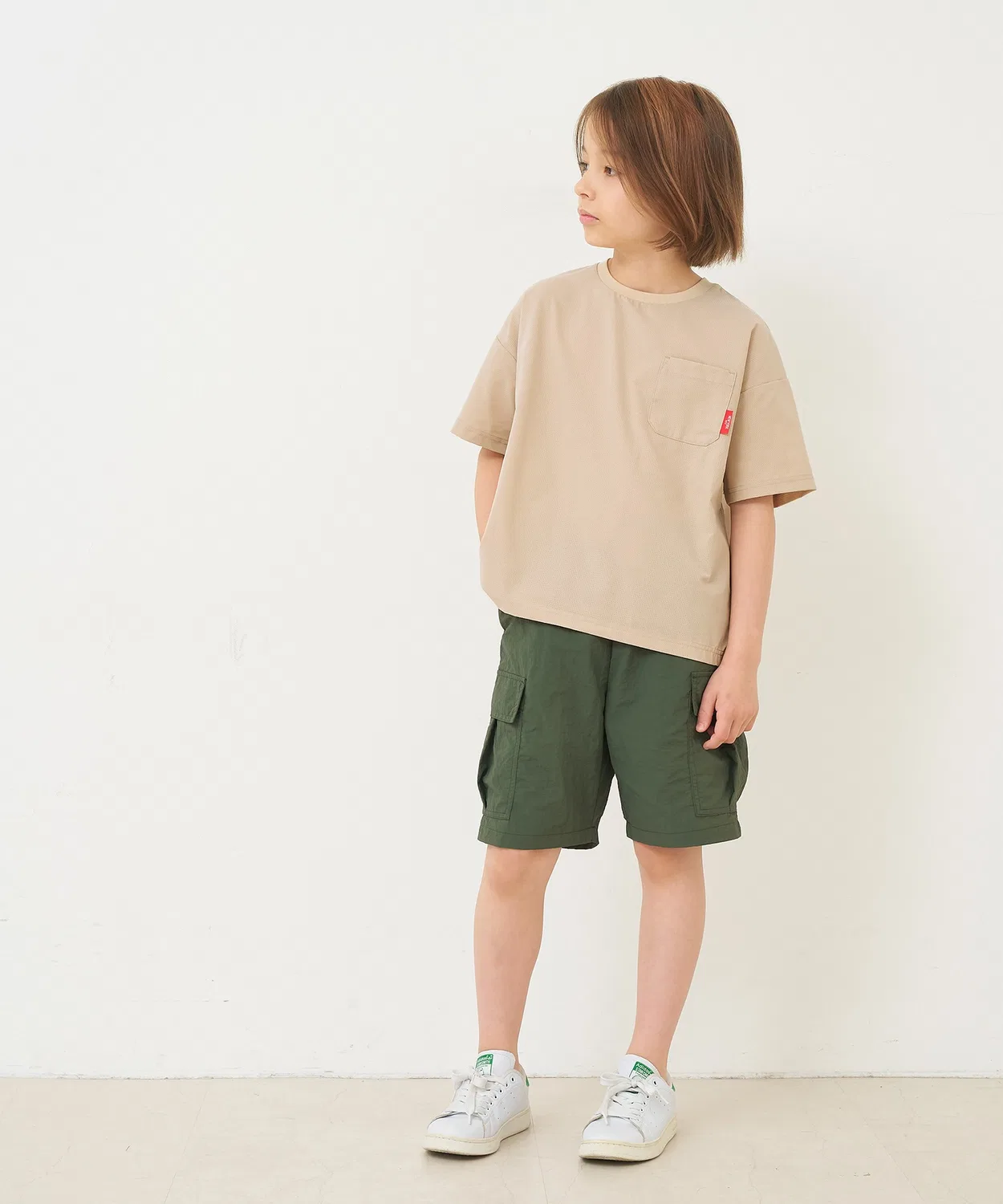 Coca（coca） Детская футболка с коротким рукавом, с нагрудным карманом, модель Air Flow Pocket, coca, Beige — фото 2