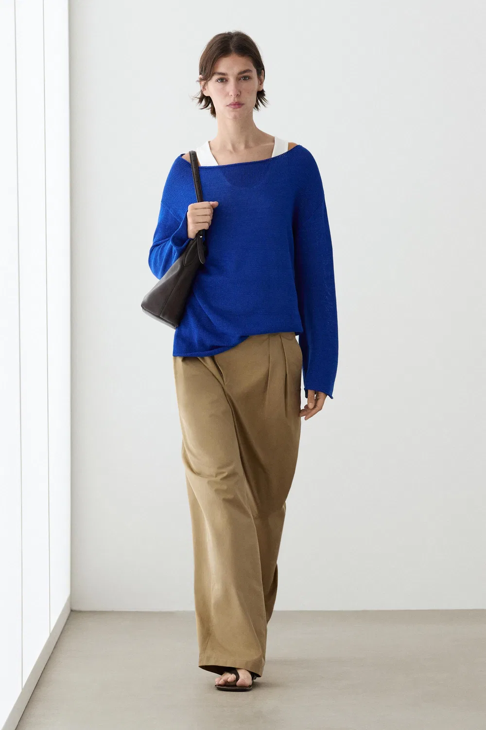 Свитер Massimo Dutti, из мерсеризованного хлопка, глубокий синий