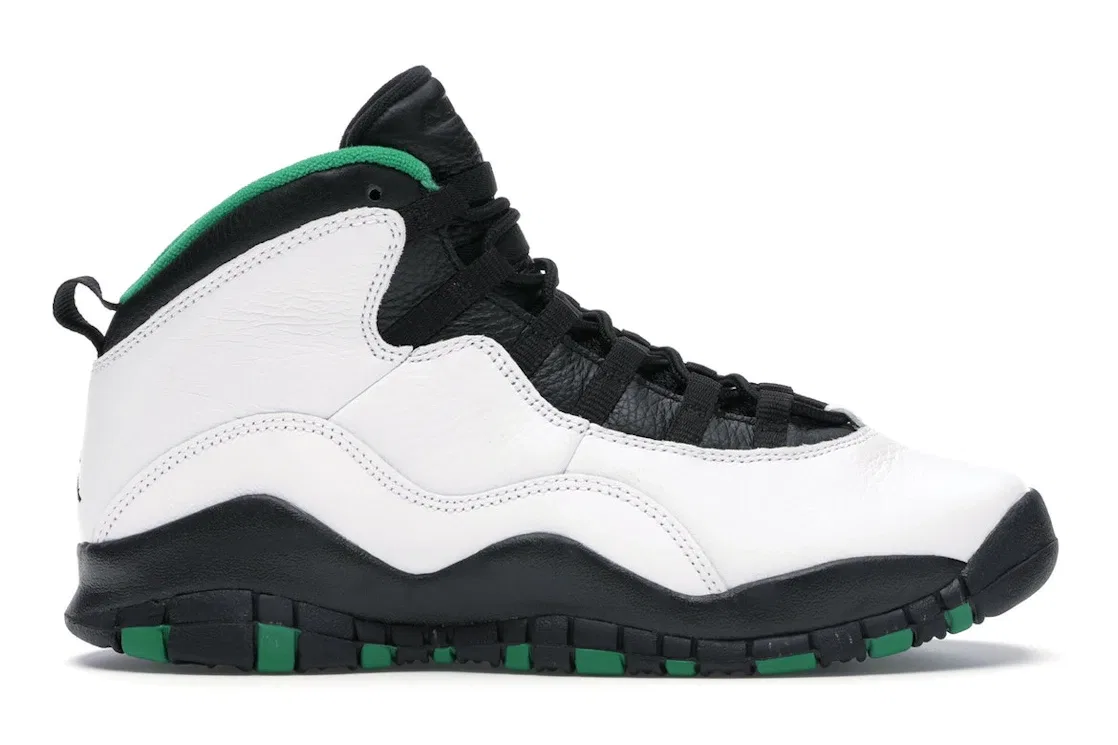 Детские кроссовки с кожаным верхом Jordan 10 Retro, White/Black-Green-Yellow