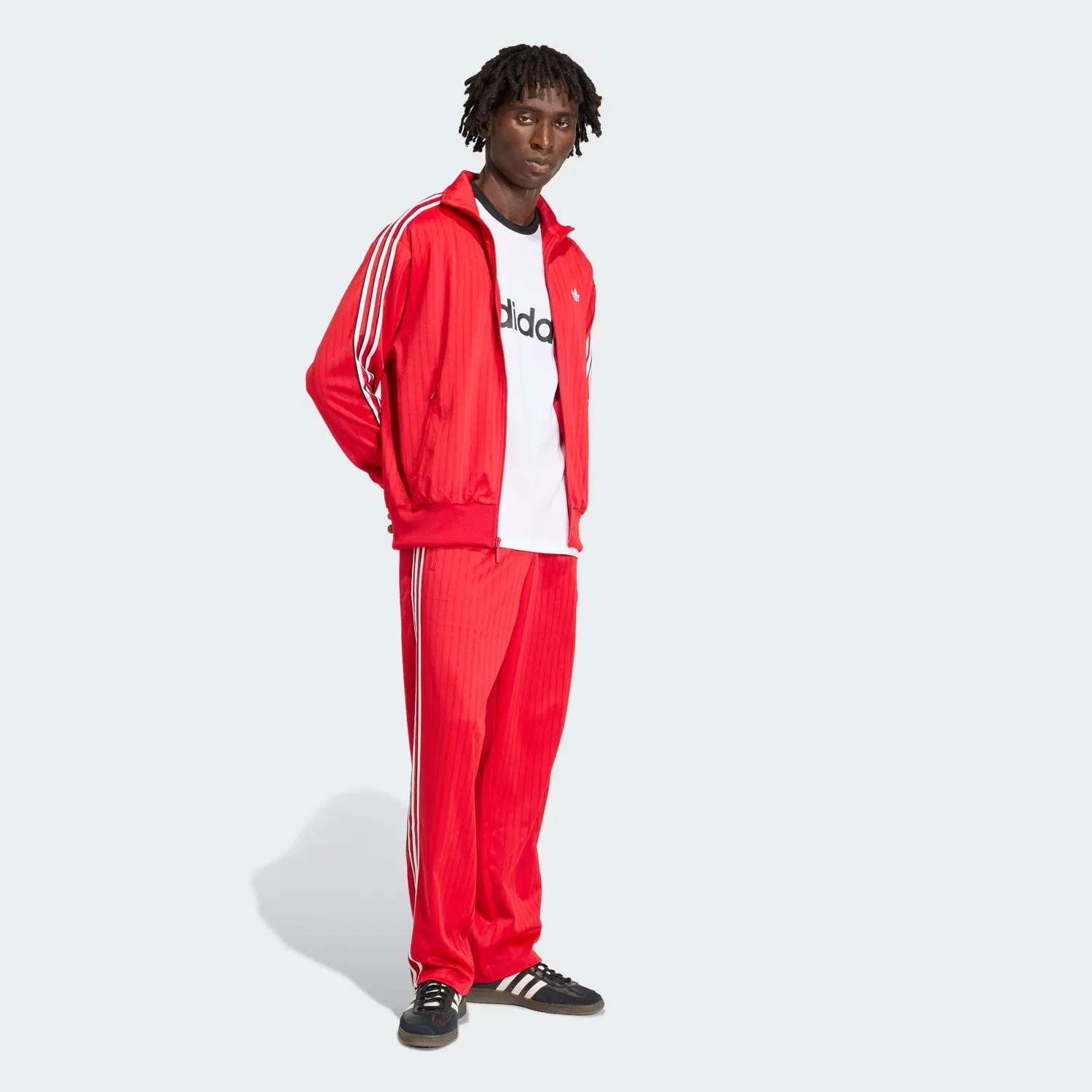 Мужская спортивная куртка свободного кроя Firebird Loose Pinstripes Track Top Adidas Originals, Better Scarlet — фото 4