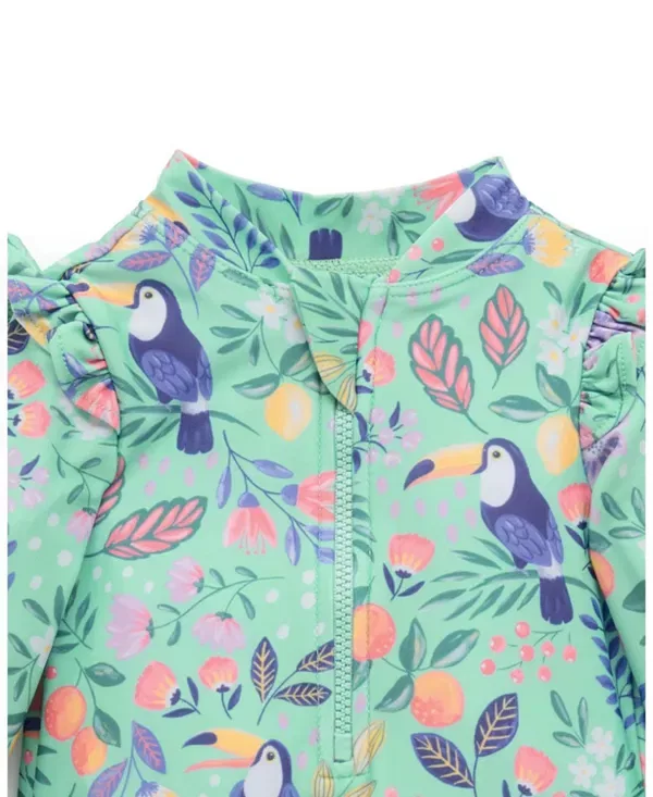 Детский купальник для девочек с длинным рукавом с рюшами Purebaby, Toucan Print — фото 4