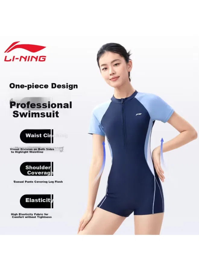 Купальник слитный с квадратным вырезом Li-Ning, синий — фото 2