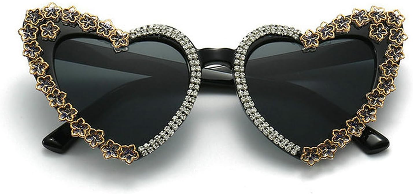 

COTIA Уникальные изысканные сверкающие солнцезащитные очки с бриллиантами в форме сердца и цветов, женские, персиковые, с сердечками, модные солнцезащитные очки с блестками, Black Frame White Diamond