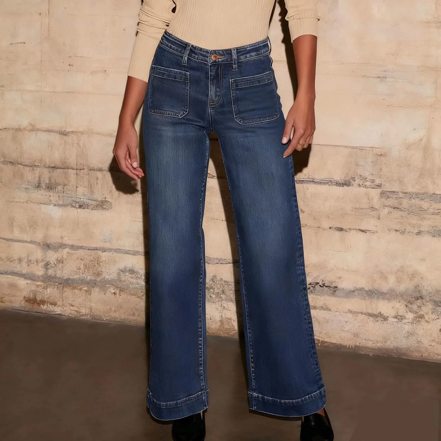Женские джинсы Wide Leg с высокой посадкой, прямые, эластичные — фото 4