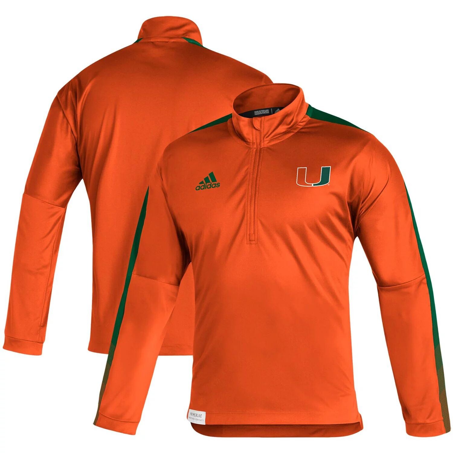 

Мужская оранжевая куртка Miami Hurricanes 2021 Sideline Primeblue с молнией на четверть adidas, Оранжевый, Мужская оранжевая куртка Miami Hurricanes 2021 Sideline Primeblue с молнией на четверть adidas