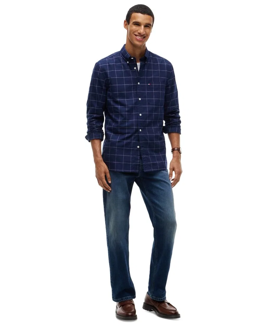 Мужская рубашка с оксфордским плетением и принтом в клетку, модель Heritage Tommy Hilfiger, Carbon Navy/Check — фото 2