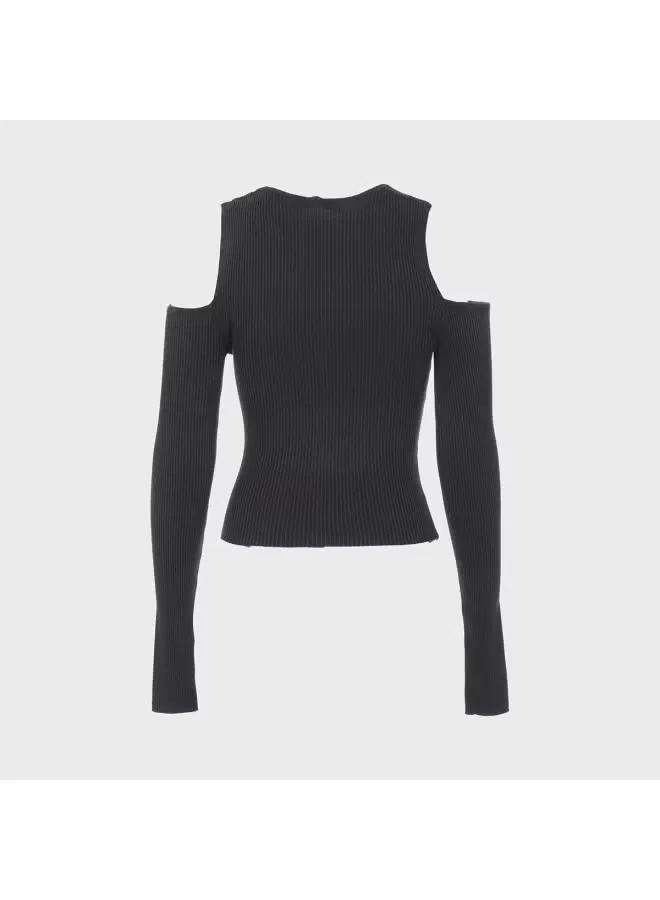 Топ вязаный с открытыми плечами Zara, черный — фото 3