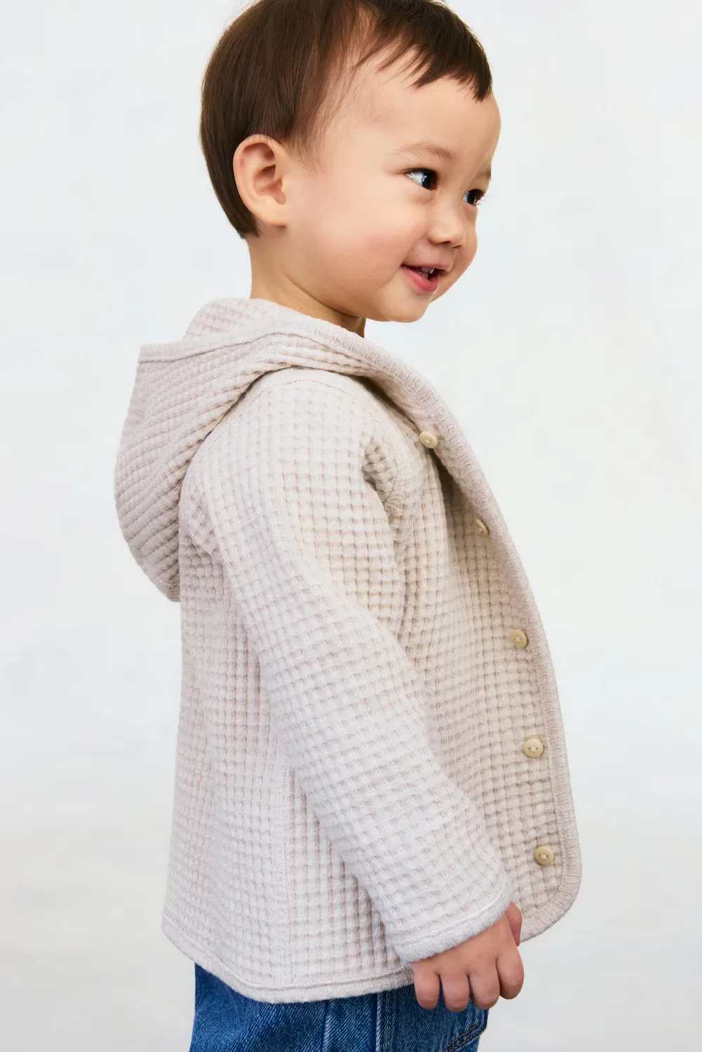 Хлопковый кардиган с вафельной текстурой H&M, Hellbeige — фото 2