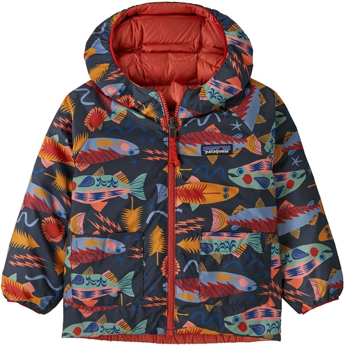 Детское одеяло-куртка Patagonia Baby Reversible Down Sweater Hoody, Salmon Energy/Ink Black — фото 3