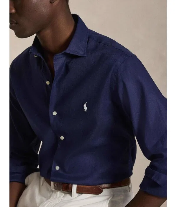 Мужская льняная рубашка Polo Ralph Lauren, Blu Marino — фото 4