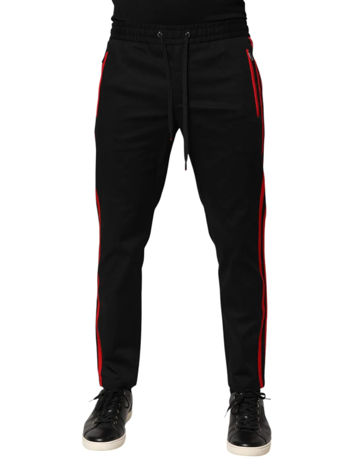Мужские спортивные брюки с логотипом и красными полосами, модель Jogger Pants, Dolce & Gabbana, Black and Red