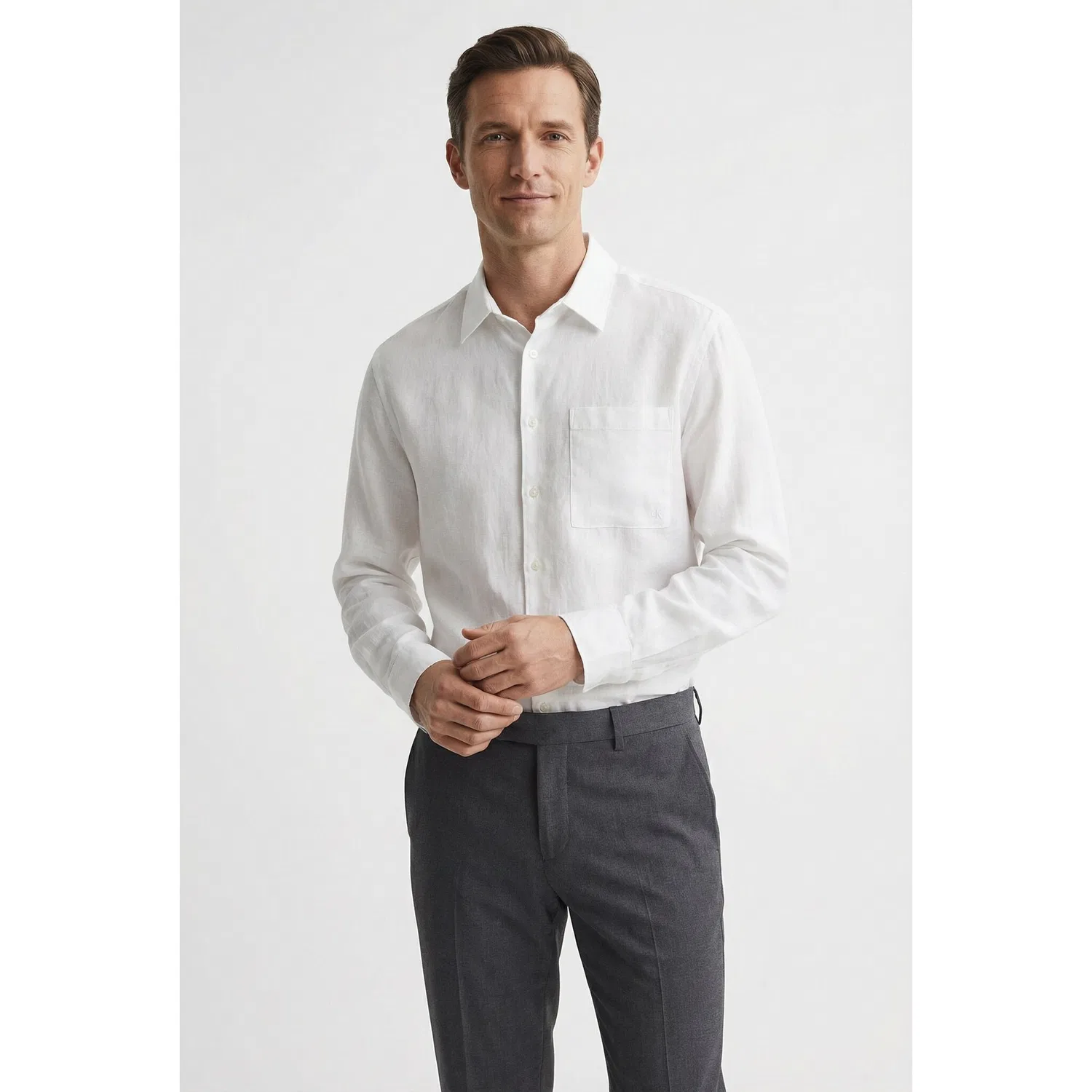 Мужская льняная рубашка свободного кроя Calvin Klein, Brilliant White