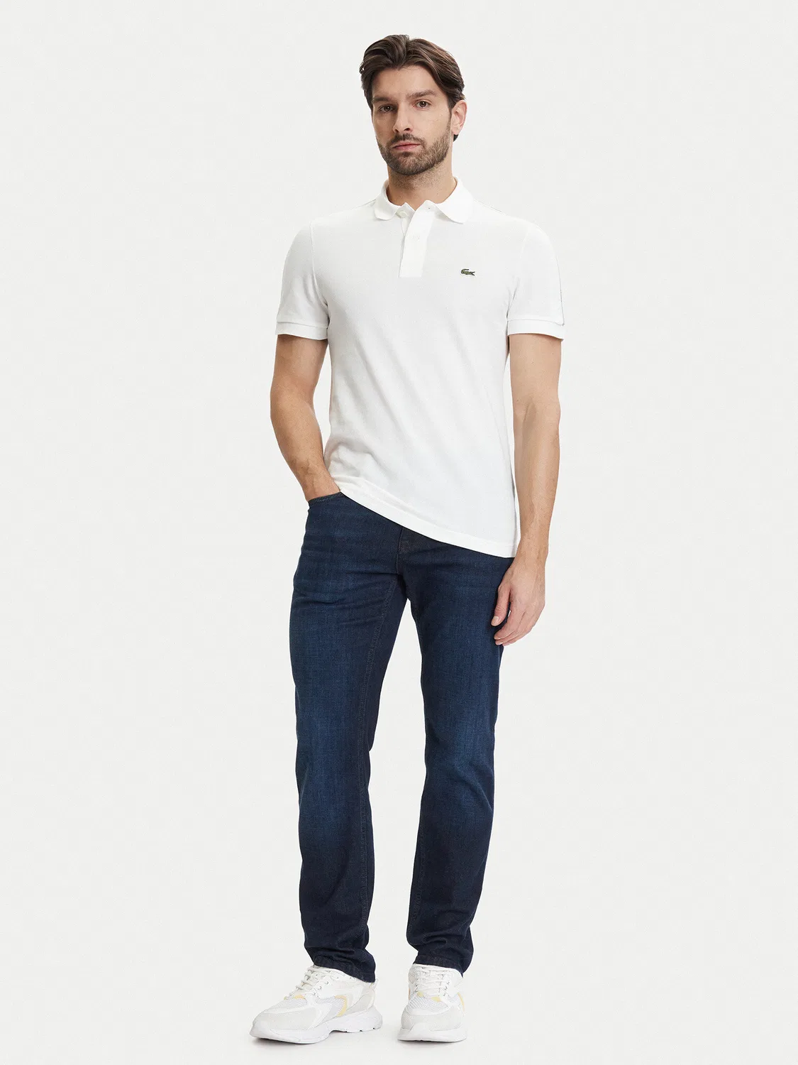 Мужское поло цвета экрю стандартного кроя Lacoste, кремовый — фото 2