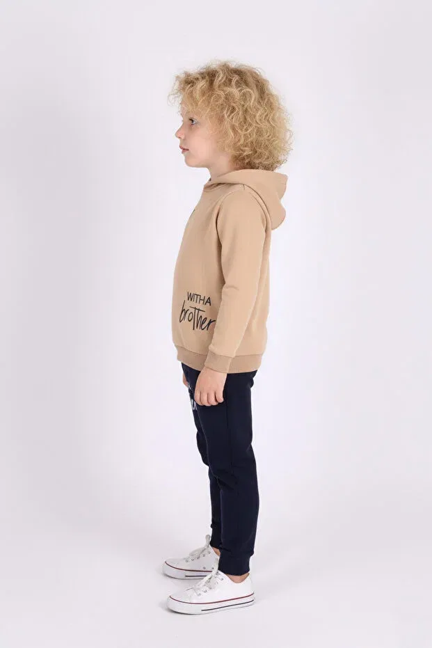 Детский спортивный костюм с принтом Printed Men's Hooded Kids' Tracksuit Mnk Baby&Kids, Light Brown — фото 4