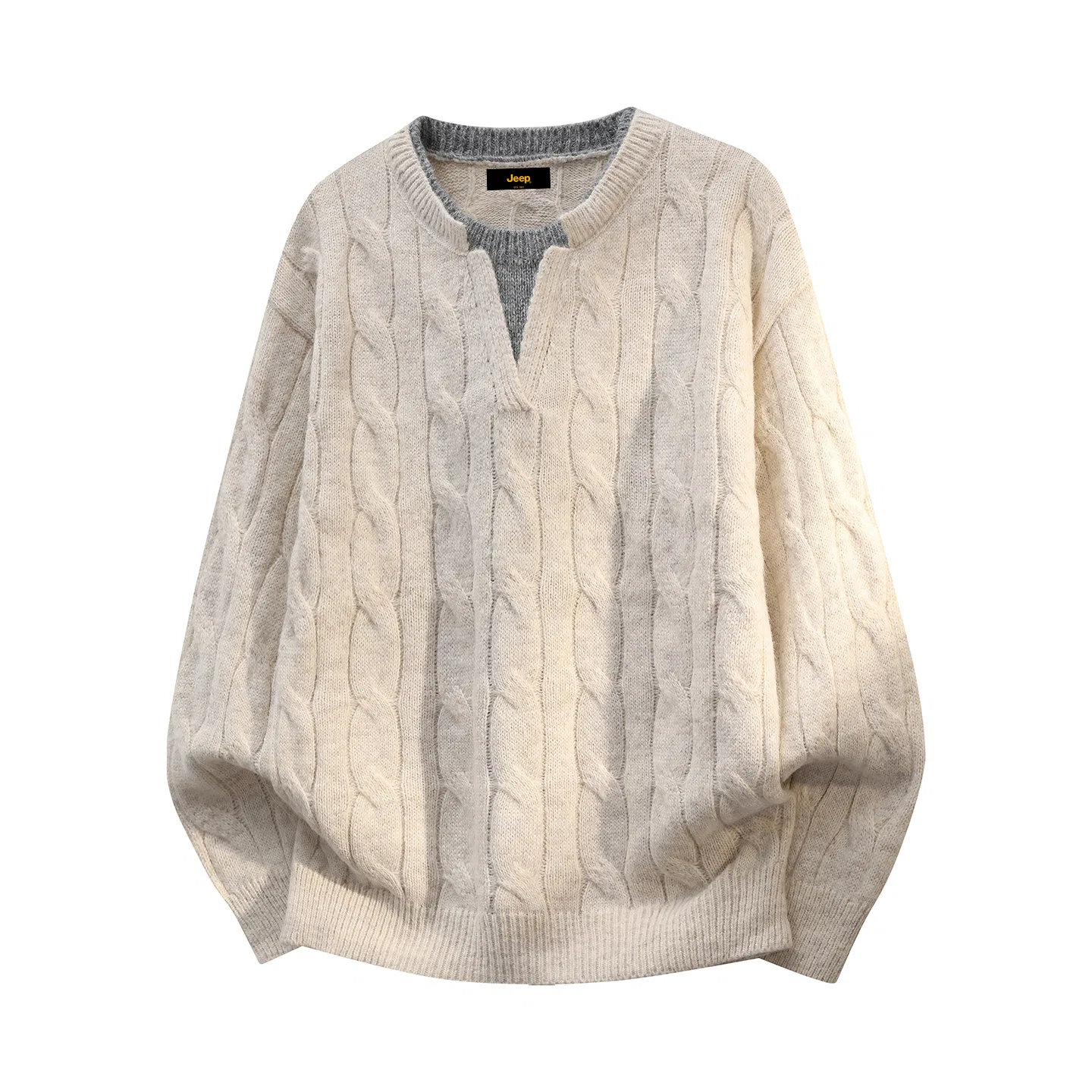 Детский свитер унисекс с круглым вырезом, свободный крой, модель Urban Casual, Jeep, Beige Apricot