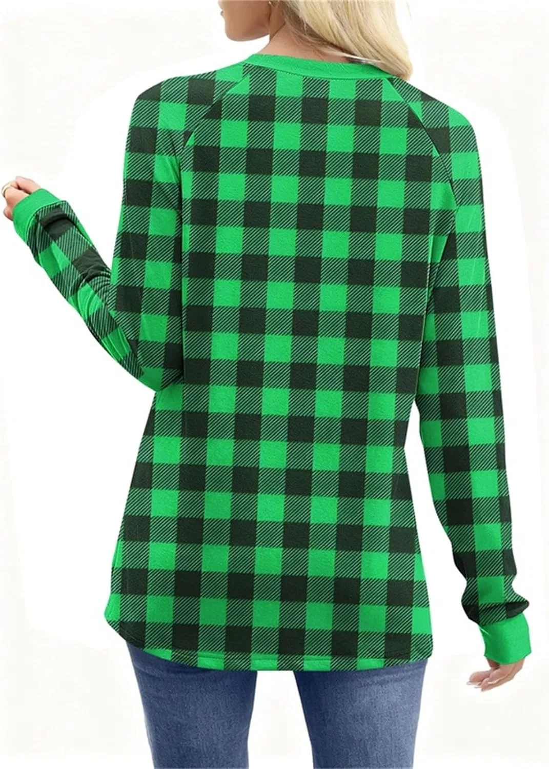 Женская рубашка с принтом, Plaid Print, зелёный — фото 3