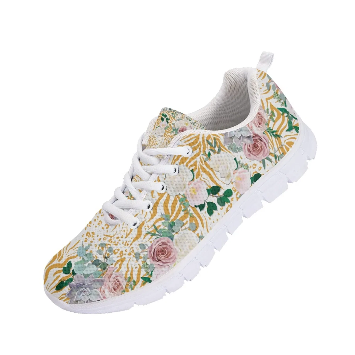 Детские кроссовки для девочек с принтом Running Shoes for Girls Girls Walking Trainers Paw Mushroom Sunflower Print Tie Dye Sports Shoes for Hiking Jogging Kuiaobaty, Zebra Floral Print