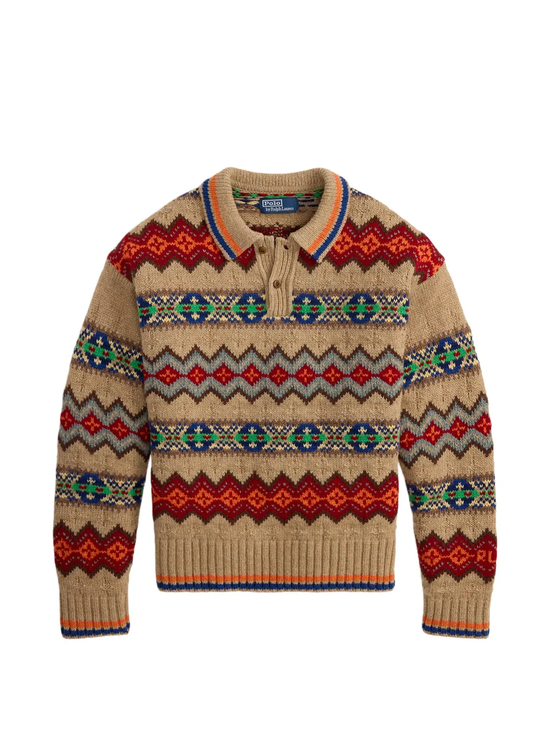 Свитер поло Fair Isle из шерсти Polo Ralph Lauren, коричневый