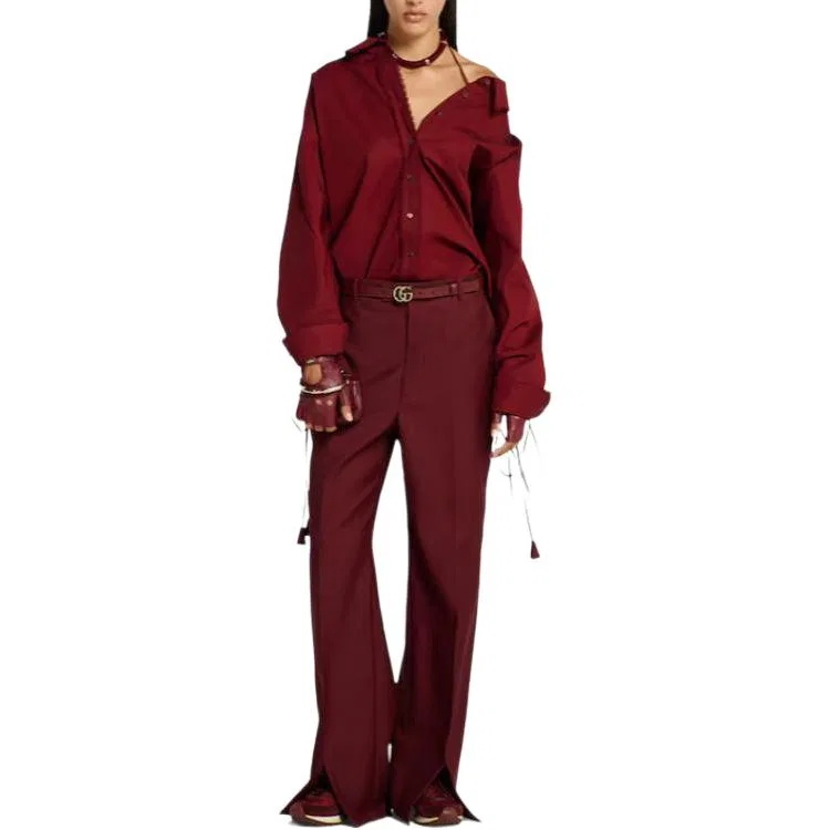 Женская рубашка с длинным рукавом и завязками на вороте GUCCI, Red — фото 4