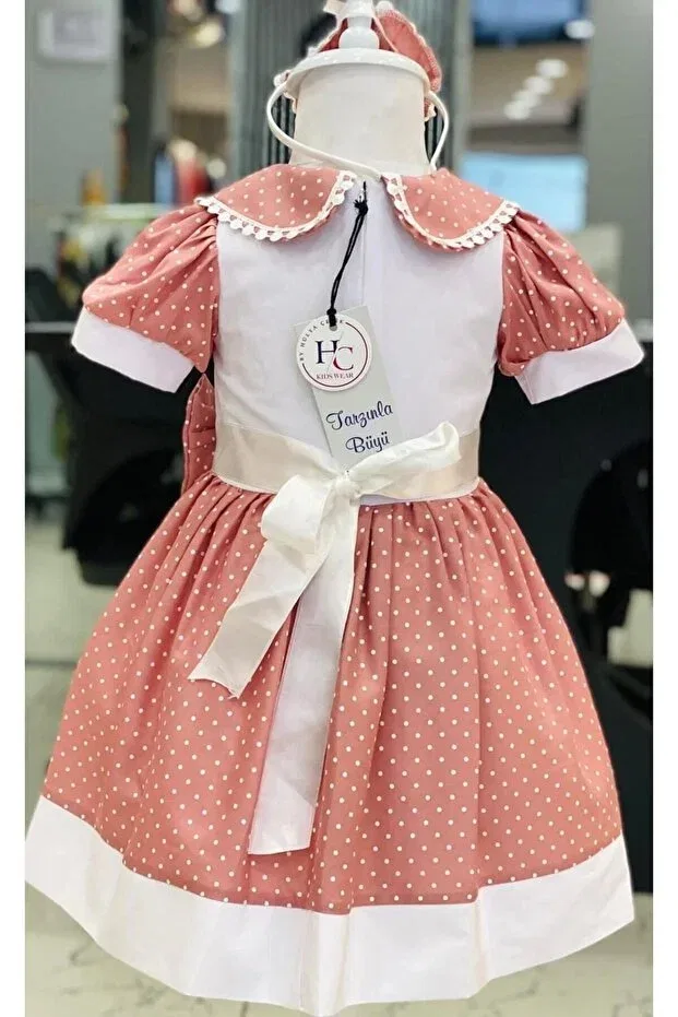 Детское платье для девочек с принтом в горошек HC Kids Wear, Salmon — фото 4