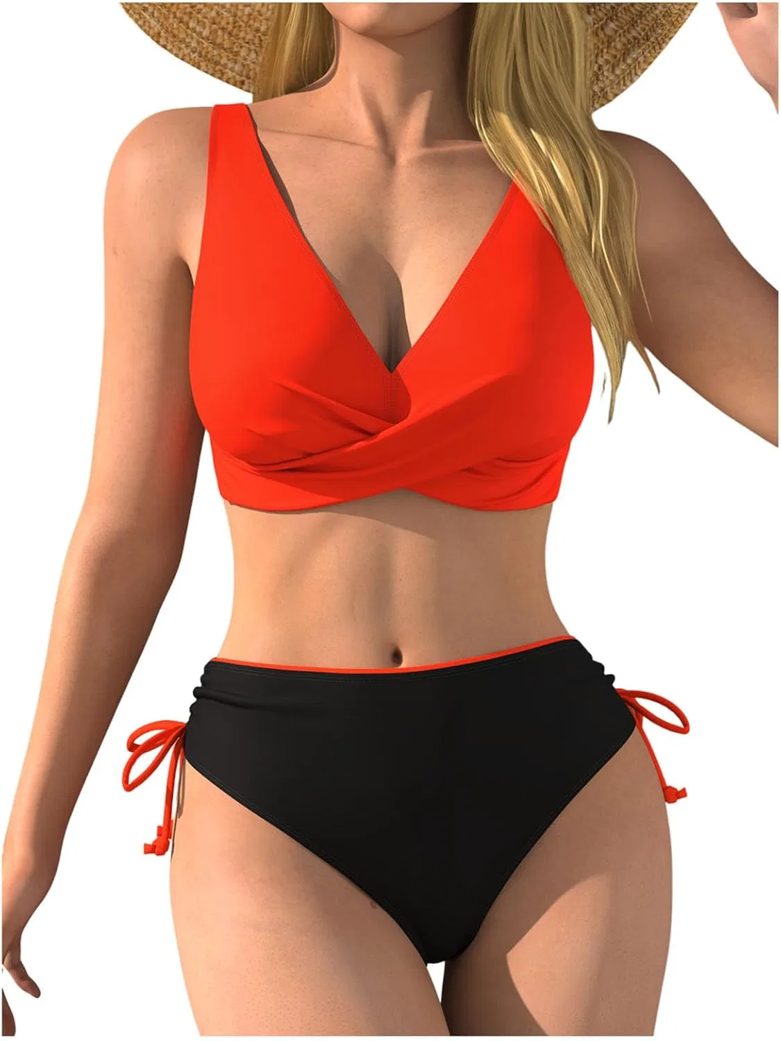 Женский бикини-сет с цветовыми блоками, High Waisted, Sporty Cheeky, Orange