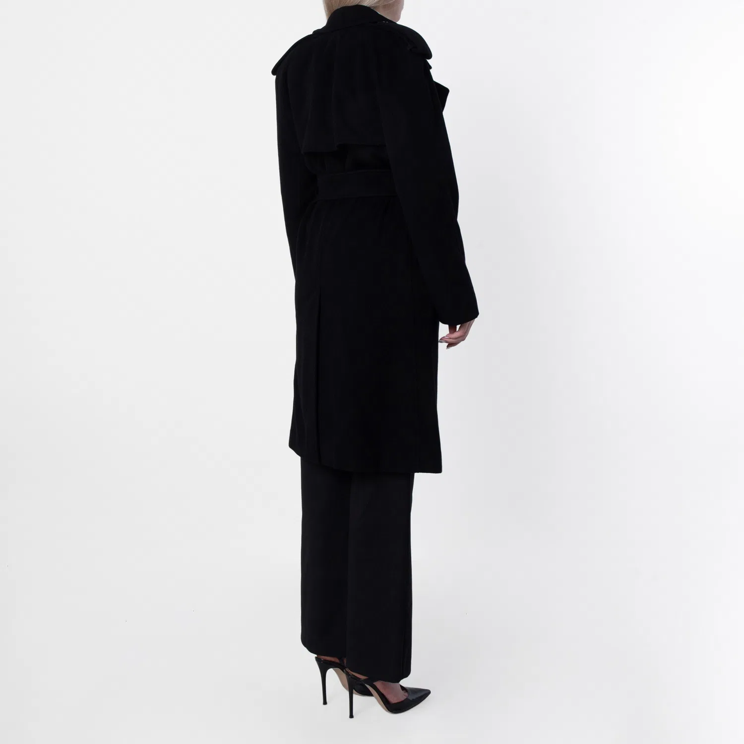 Пальто-тренч из кашемира с поясом Cashmere Wrap Belted Trench Coat Burberry, Black — фото 3
