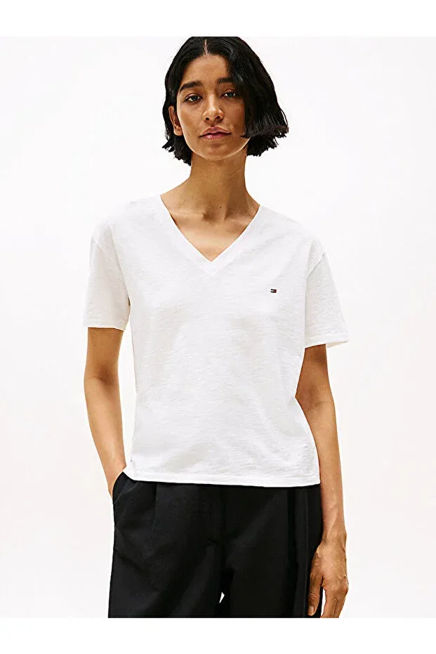 Женская футболка с V-образным вырезом Tommy Hilfiger, White