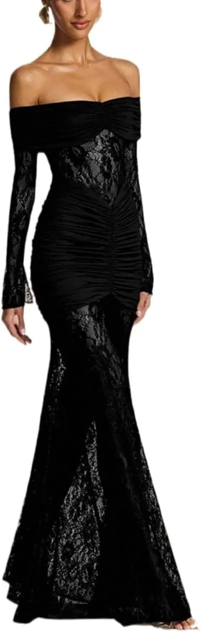Женское вечернее платье с кружевом Off Shoulder, Black