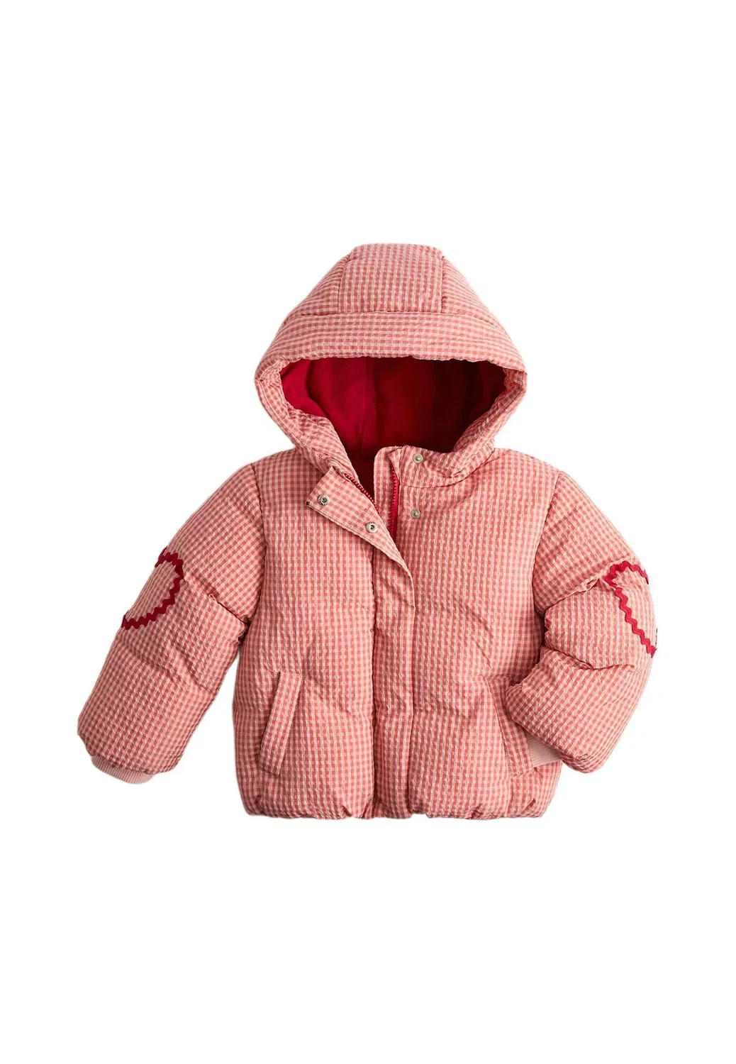 Пуховая куртка в клетку с капюшоном (2-8 лет). Унисекс - зимняя куртка Marks & Spencer, Red Mix