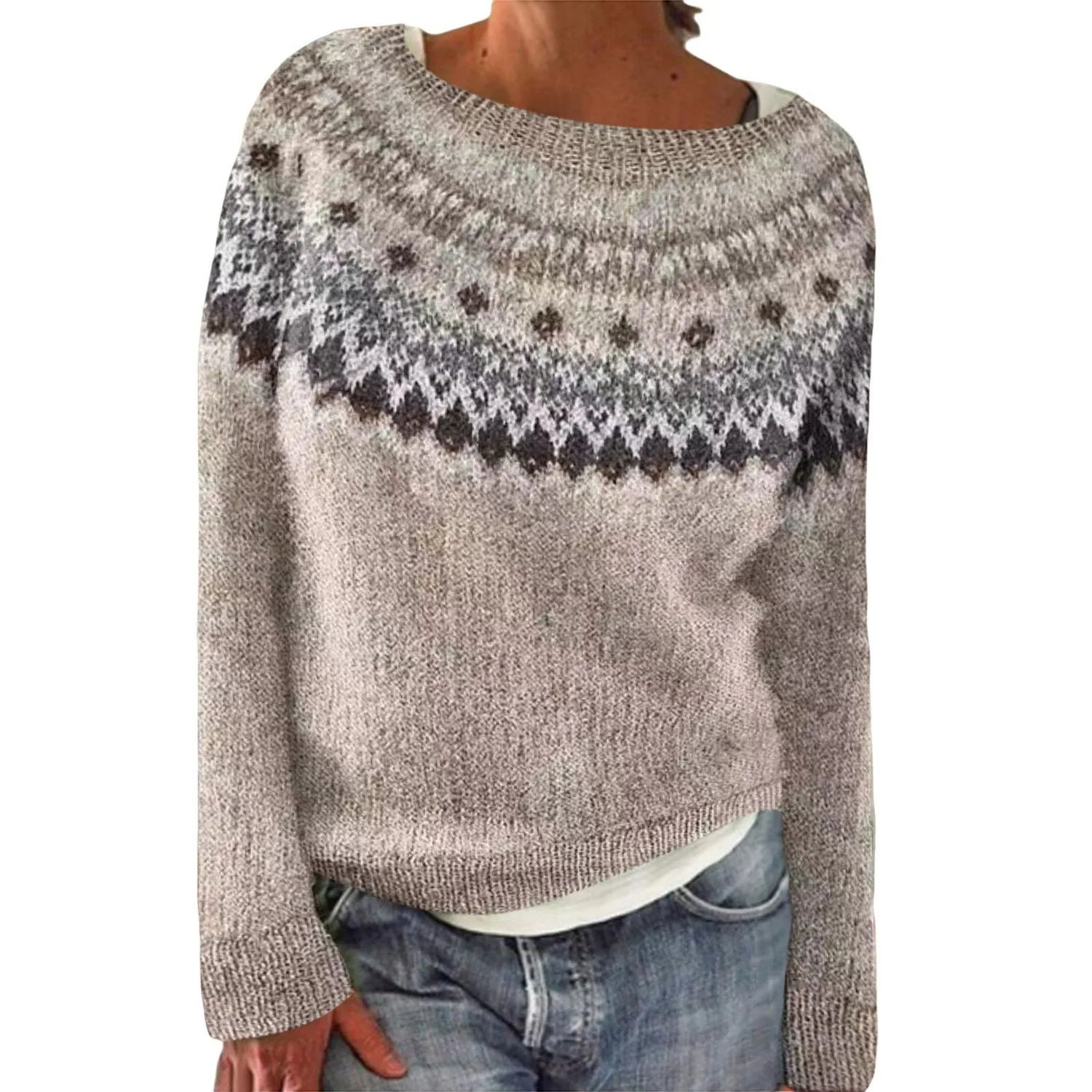 Женский свитер с длинным рукавом Fairisle, Beige