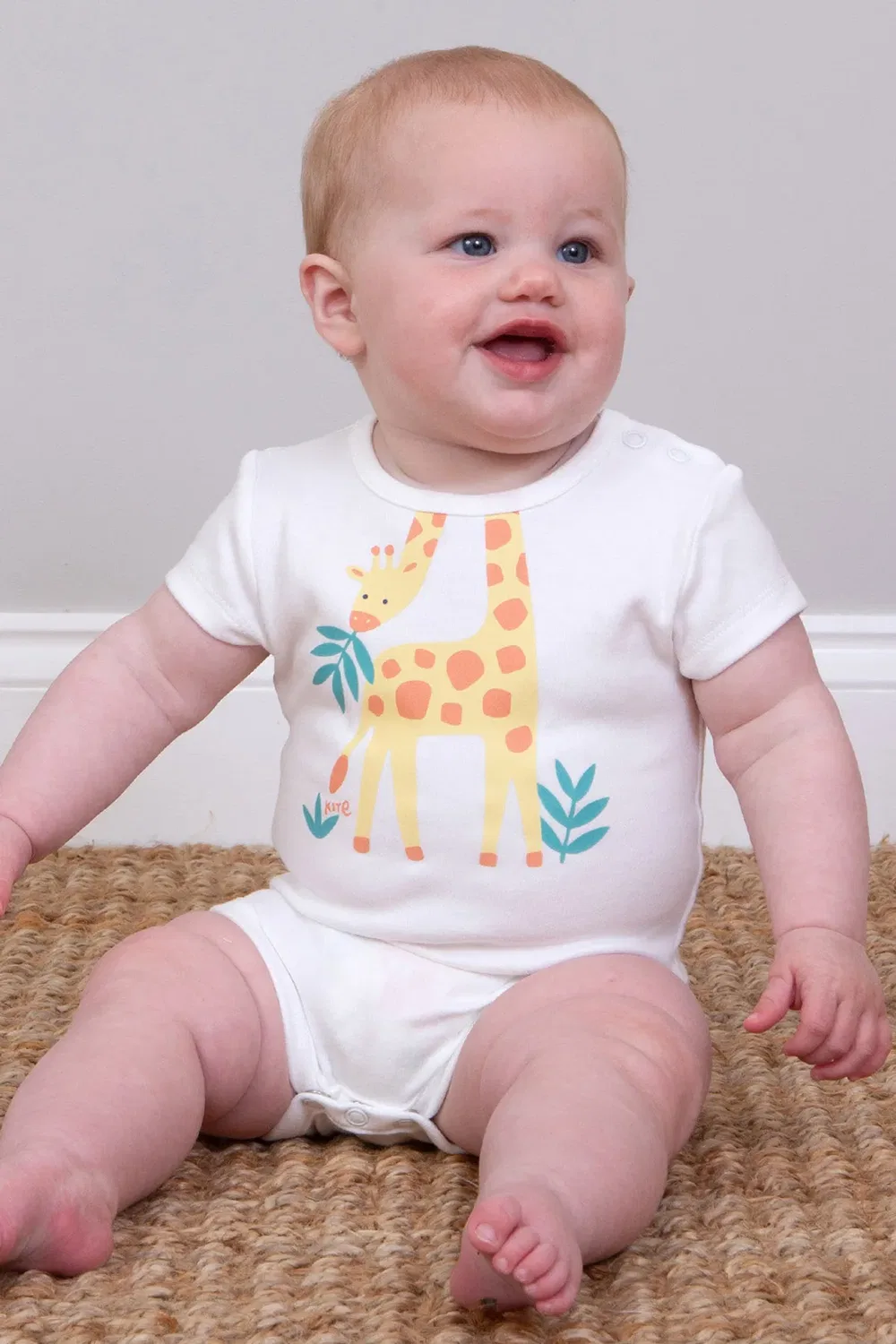 Детское хлопковое боди с принтом Hello Giraffe Kite, Cream — фото 2