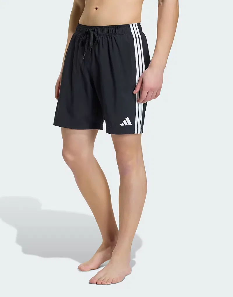 Плавки Adidas Performance с тремя полосками, длина 8 дюймов, черно-белые