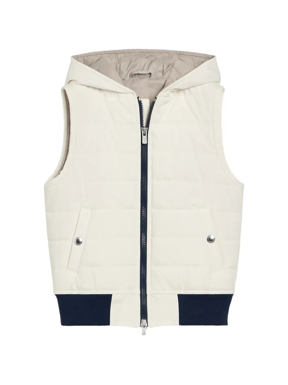 Дутый жилет с капюшоном и наполнителем Thermore Brunello Cucinelli Kids, бежевый