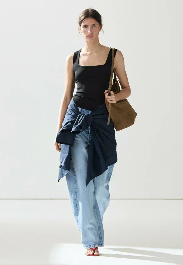 Топ хлопковый Massimo Dutti, черный — фото 4