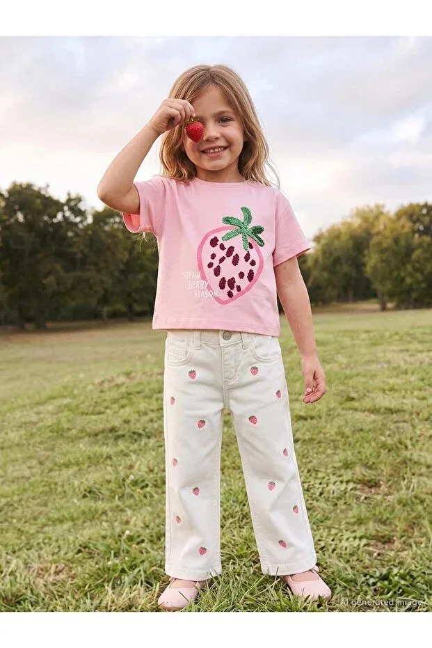 Детская футболка для девочек с принтом Strawberry patterned Civil Girls, Powder