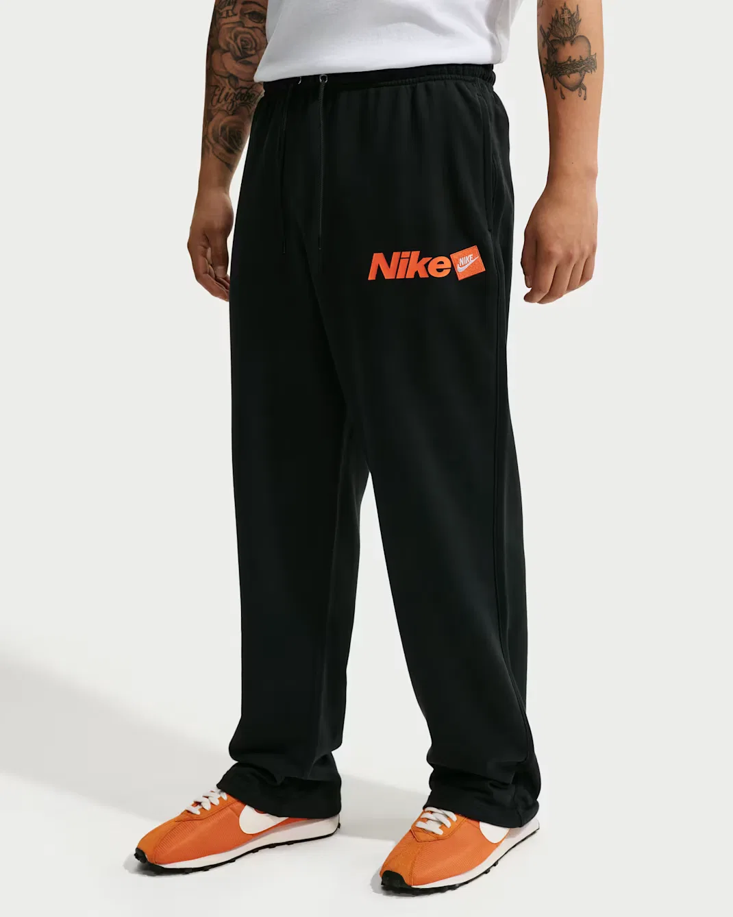 Мужские брюки с открытым низом из французской махровой ткани Nike Club, Black/Black/White — фото 2