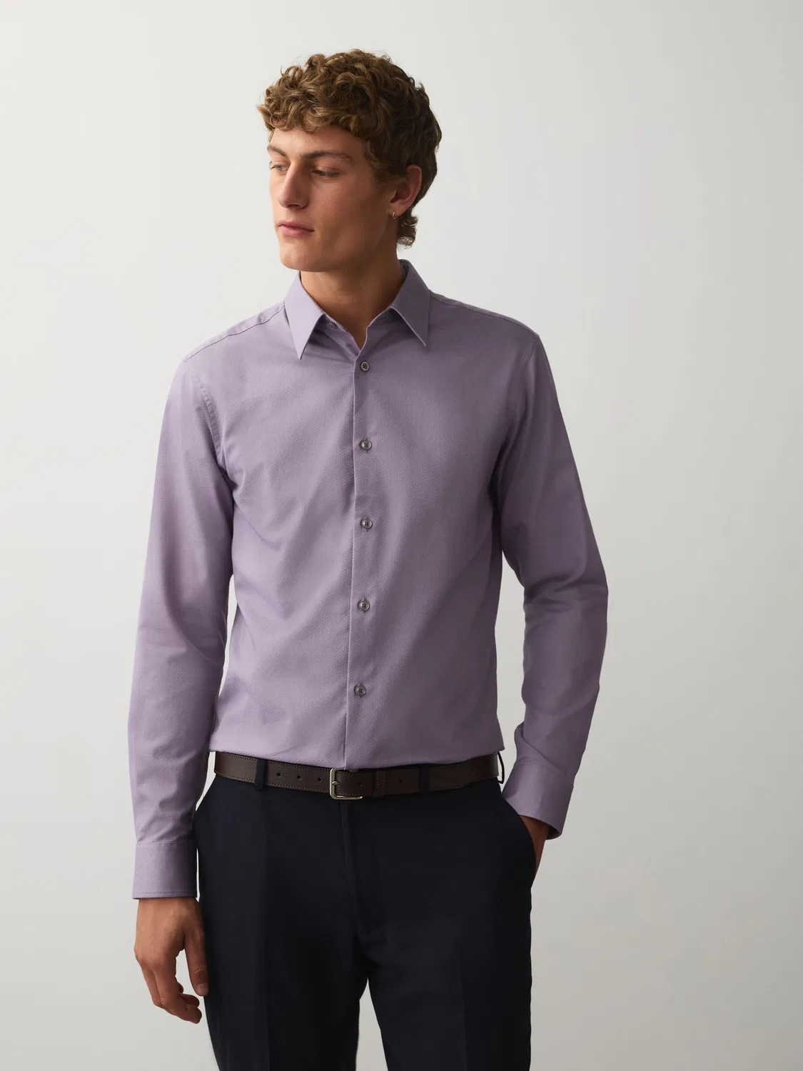 Рубашка с текстурой, slim fit Next, сиреневый