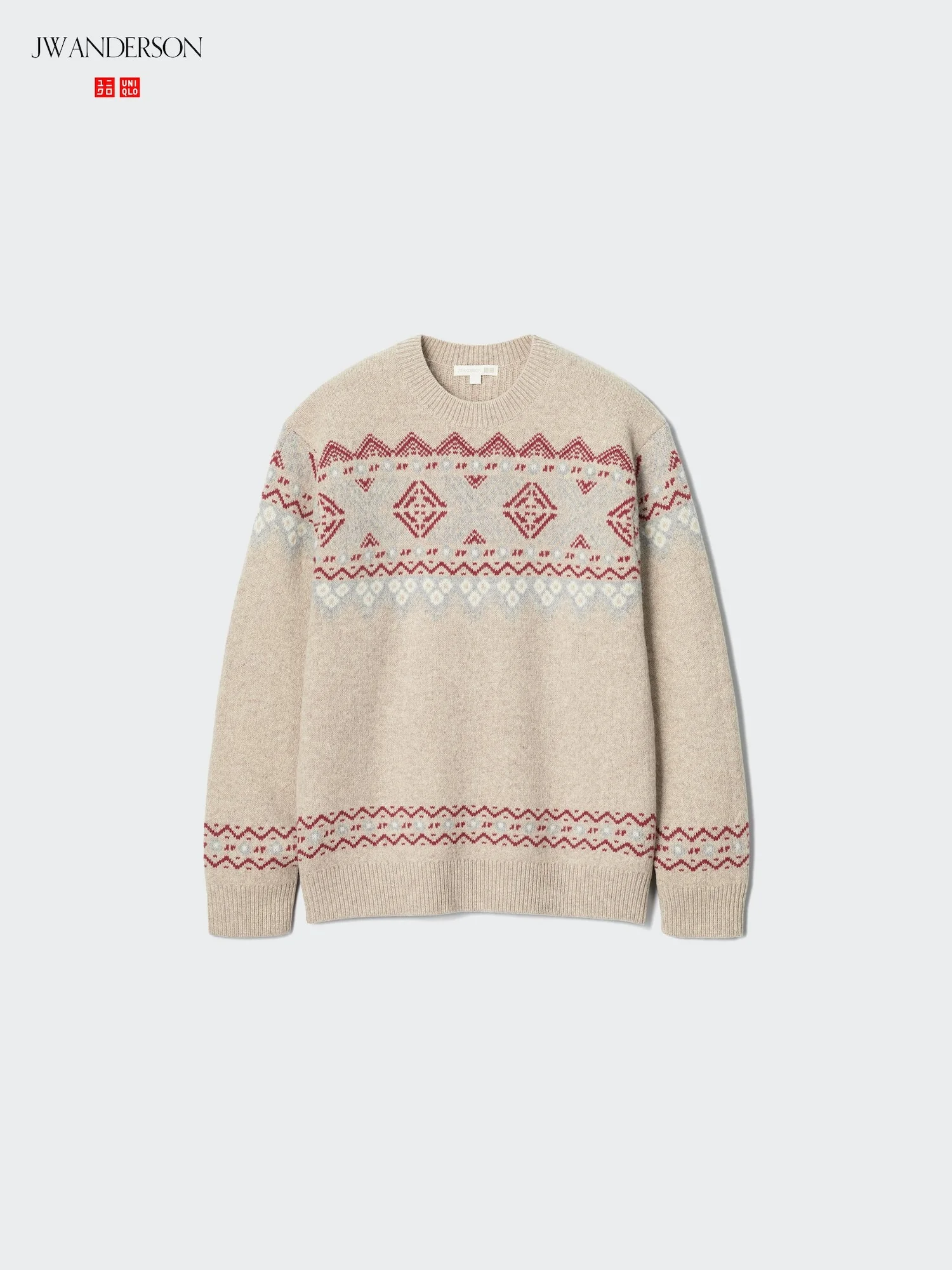 Свитер Uniqlo x JW Anderson Lambswool Fair Isle Crew Neck, 31 бежевый — фото 4
