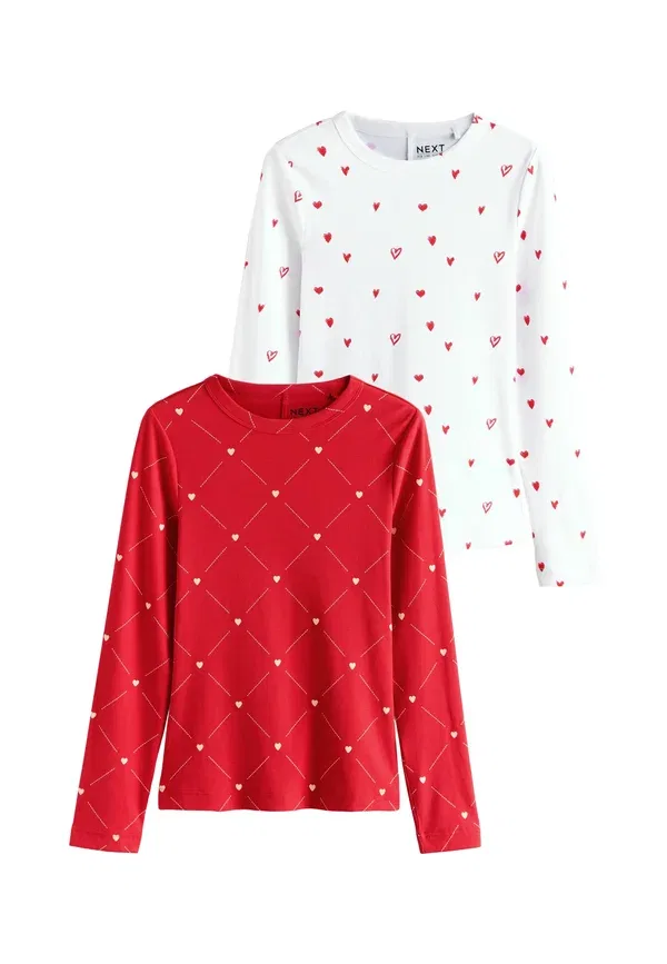 Комплект из 2 футболок с длинным рукавом, принт, Regular fit - 2 pack multi heart graphic long sleeve crew neck Next, Red Ecru, красный