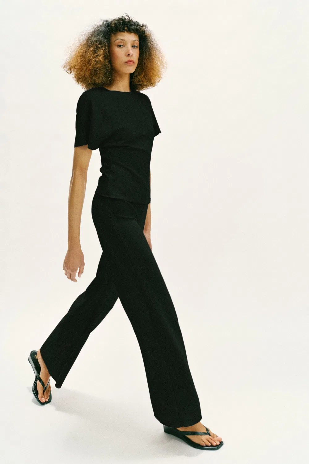 Эластичные широкие брюки ZARA, Black — фото 3