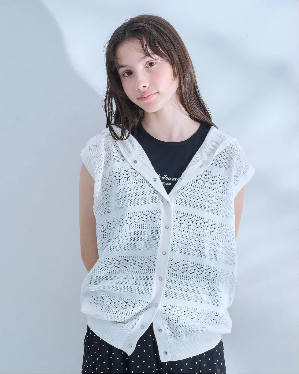 Pom ponette junior Детский комплект из нитяного топа без рукавов и топа с принтом, POM PONETTE AMI, Off White