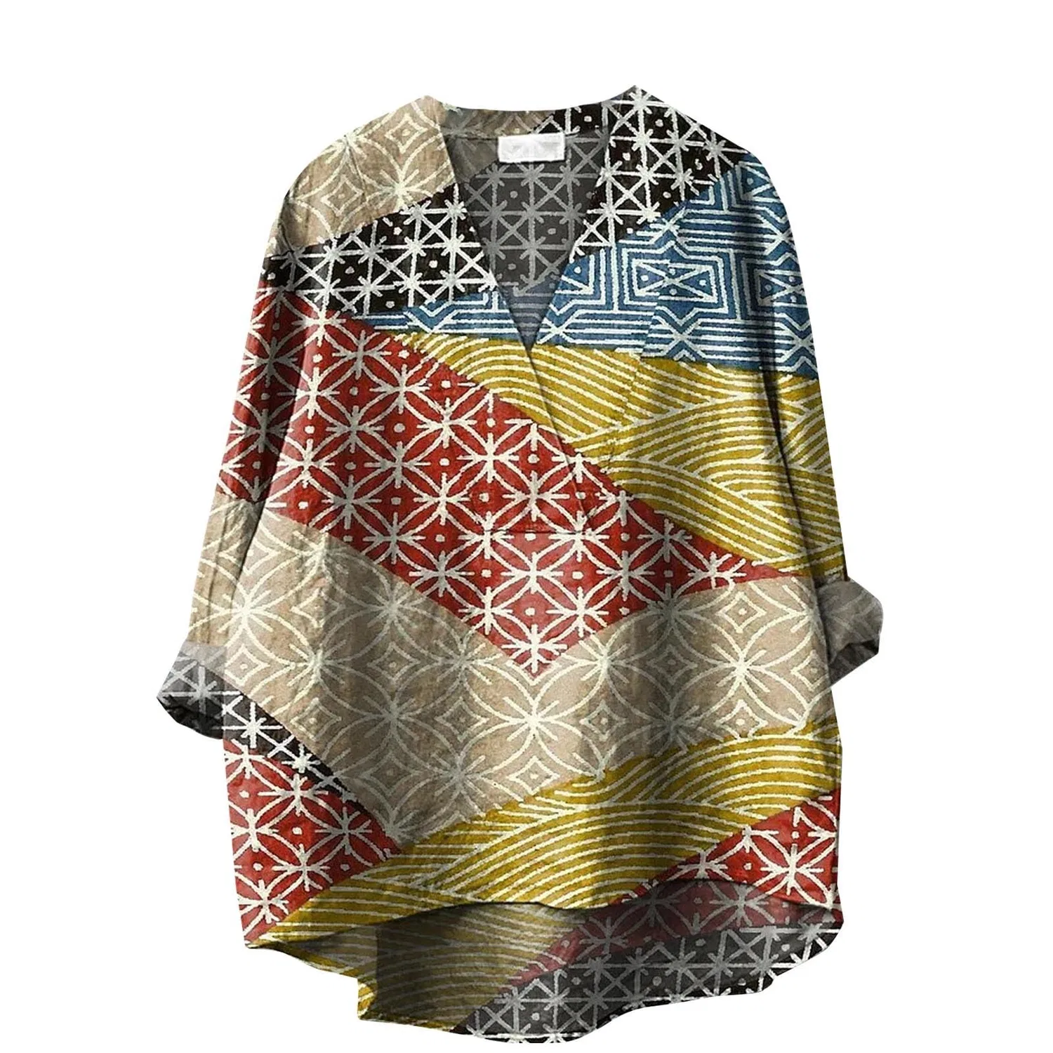Женская блуза с узором с рукавом 3/4, Yellow-e