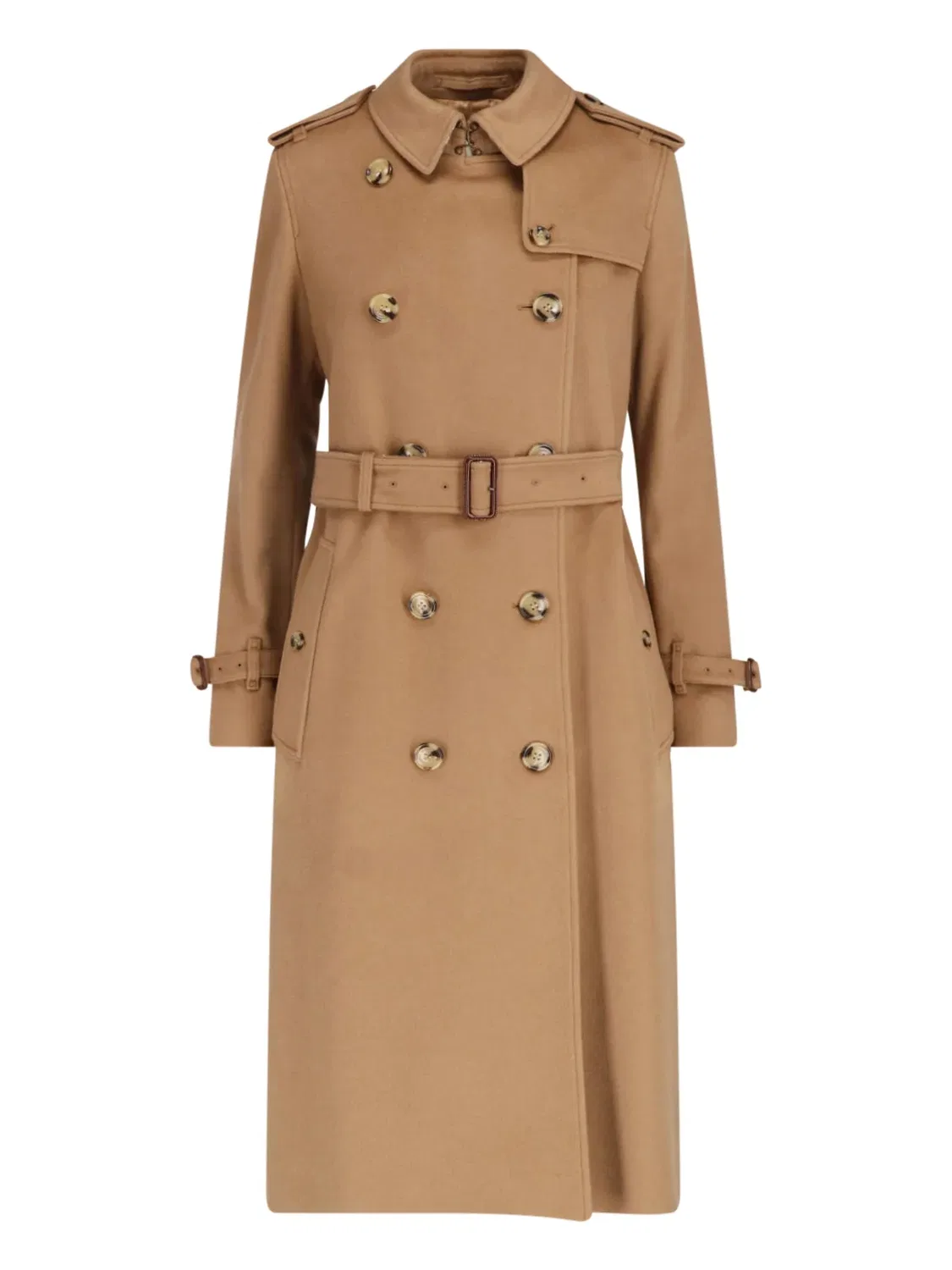 Женское пальто-тренч с поясом из кашемира коричневый Kensington Burberry, коричневый — фото 3
