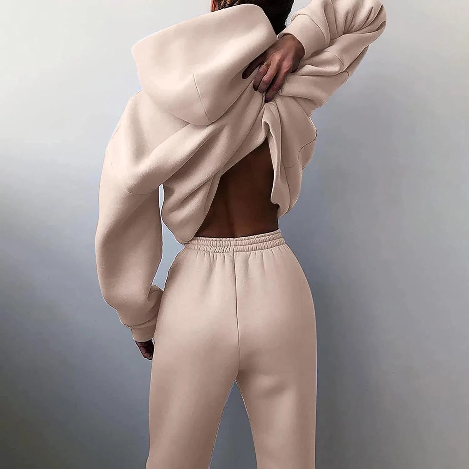 Женский спортивный комплект из свитшота и брюк, Oversized, с карманом, #F01-c — фото 3